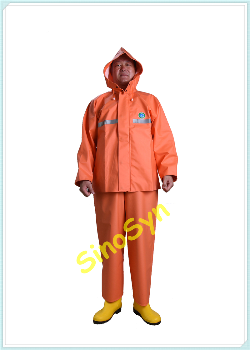 FQ5578F Orange PVC Multifunctional Chemical Protective Split Suit 0.6mm with Reflective Stripe