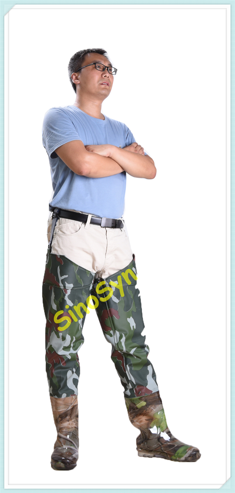 FQT1902 Army-Camouflage PVC Skidproof Underwater Outdoor Fishing Waders with Rain Boots